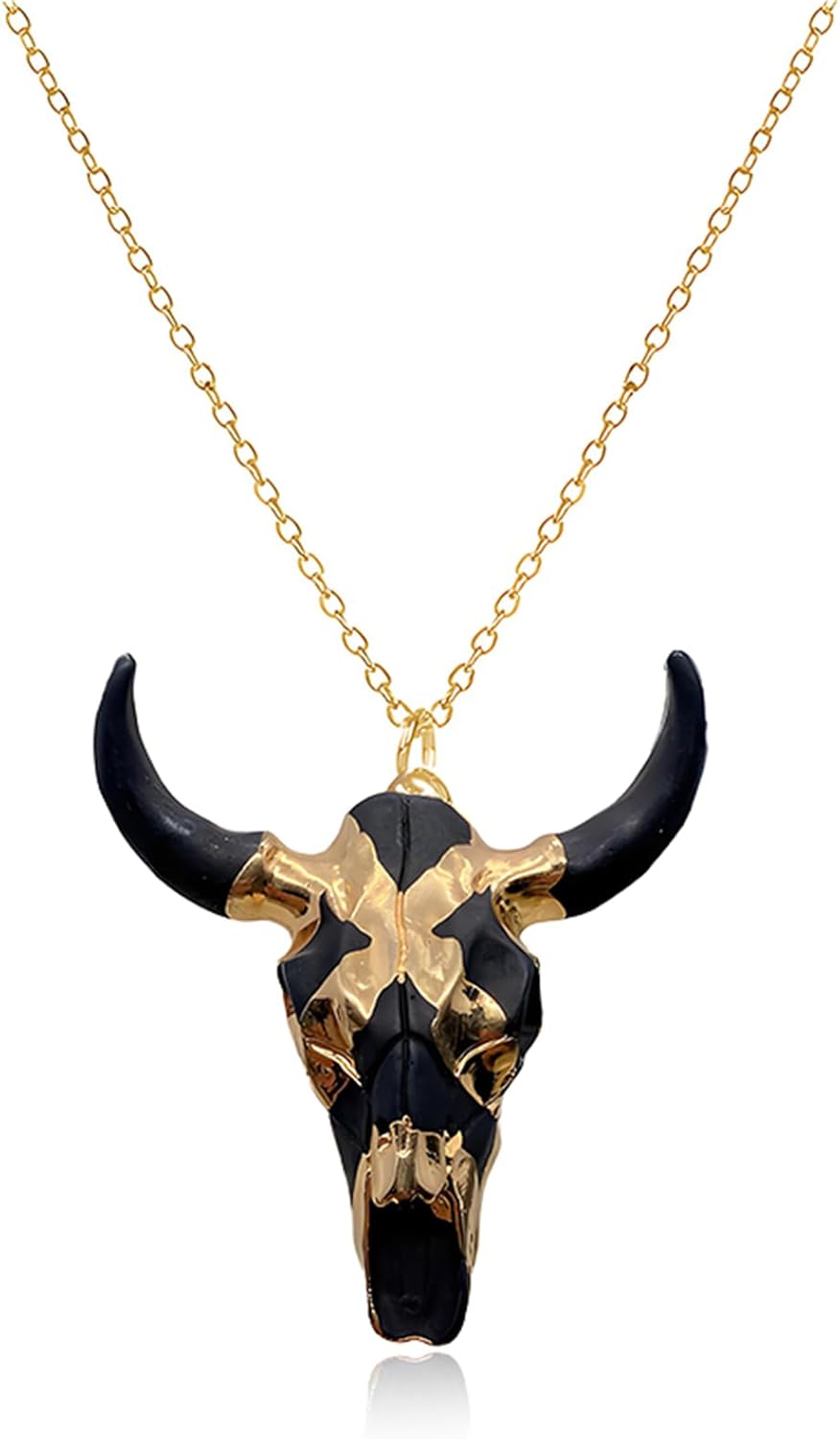 Bull Head Skull Pendant Necklace for Men Women Vintage Gothic Bull Skull Head Necklace Hip Hop Charm White Bull Necklace Retro Tribe Jewelry