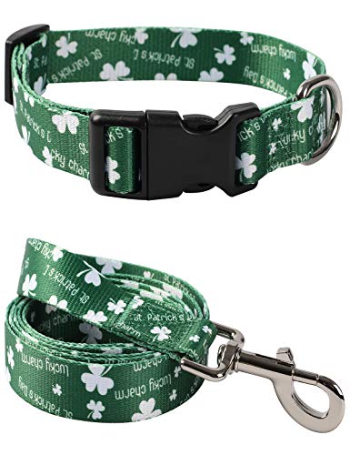 Impoosu 2PCS St. Patrick's Day Dog Collars with Pet Clover Leash Set Cat Gift Adjustable Dog Cute Collar for Small Medium Large Pets Dogs Cats (Small)