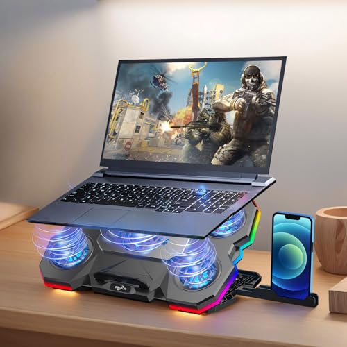 Cooler Notebook Profissional com 5 Ventiladores RGB, Base Refrige...