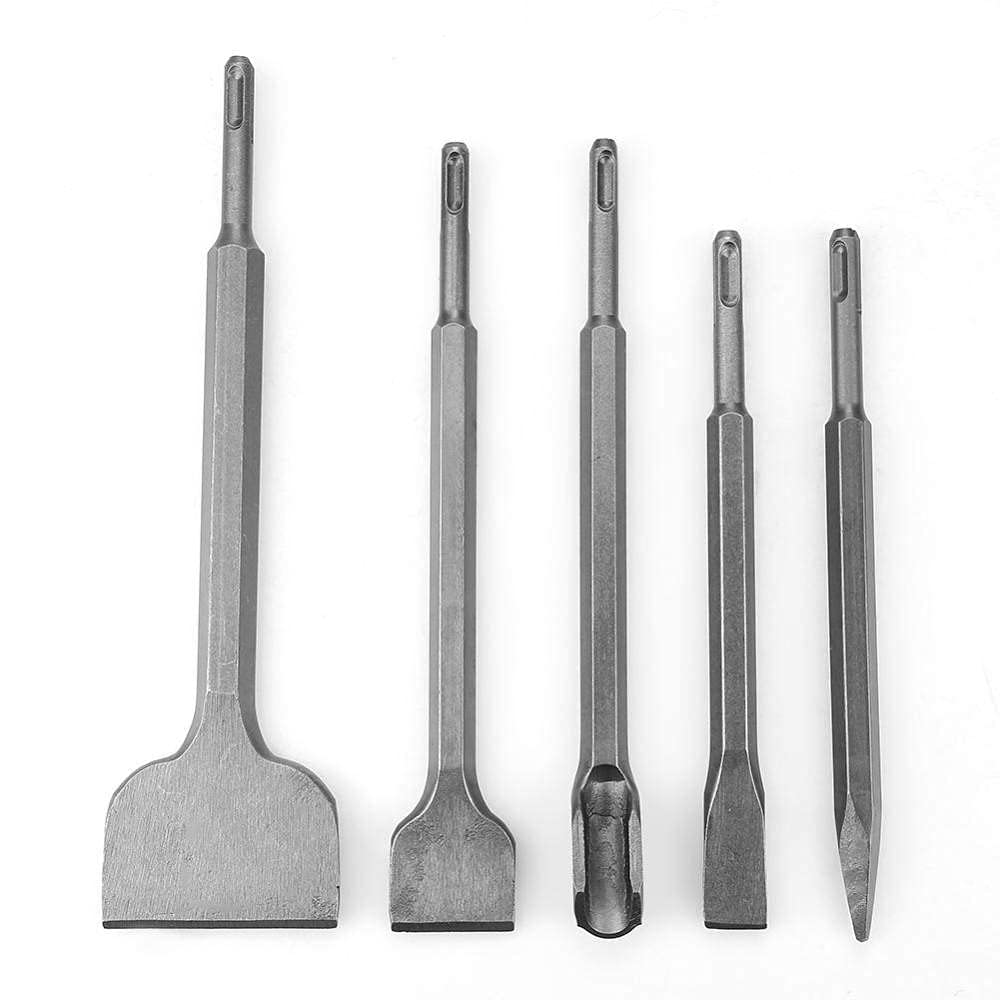 Set di 5 punte di scalpello di tipo diverso per martello perforatore elettrico, come mostrato
