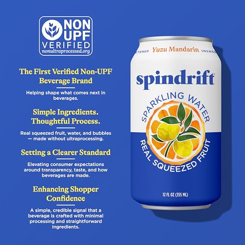 Image of Spindrift Sparkling Water, Yuzu Mandarin Flavored, Made with Real Squeezed Fruit, 12 Fl OZ Cans, Pack of 24 (Only 6 Calories per Can)