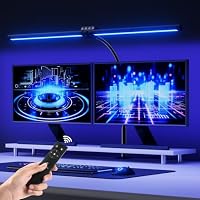 vatato Doppelkopf LED Schreibtischlampe mit RGB,24W Dimmbar Schreibtischleuchte mit Fernbedienungen, Klemmbar Tageslichtlampe mit Stufenlose Dimmung&Farb,Büro Tischlampe für Home&office(schwarz)