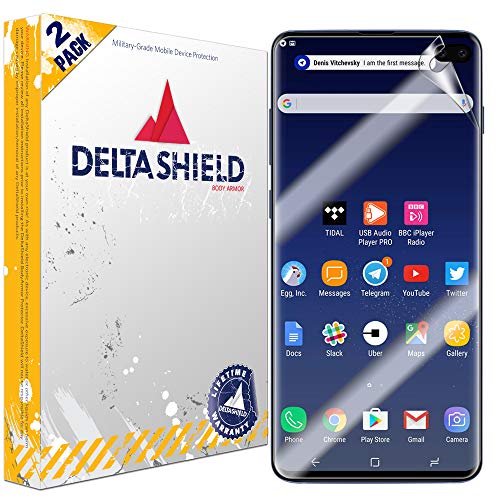 DeltaShield Screen Protector for Samsung Galaxy S10 (6.1 inch) (2-Pack) (Slim Design for Cases) BodyArmor Anti-Bubble Military-Grade Clear TPU Film
