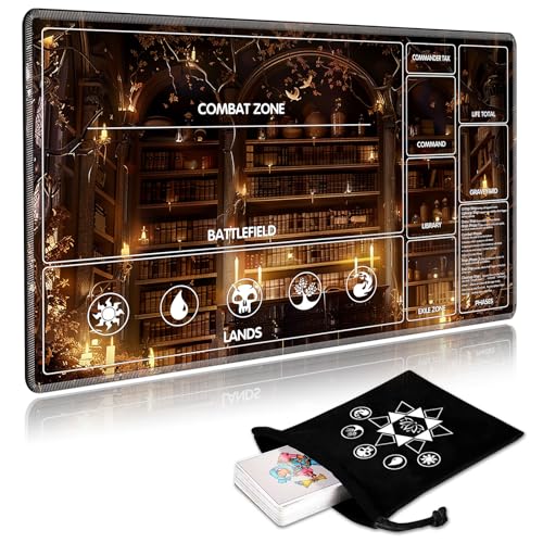 Image of for MTG Playmat with Card Storage Bag,Non-Slip Rubber Base & Smooth Surface 35.4x19.7in,Beginner-Friendly Magic Mat for Commander Deck,Library Bookshelf