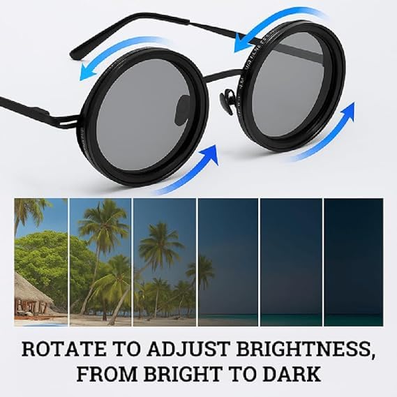 Adjustable Tint Rounded Polarized Lenses Retro Sunglasses, Organismt Glasses, Polarized ND Filter, 1-9 Gear Control2