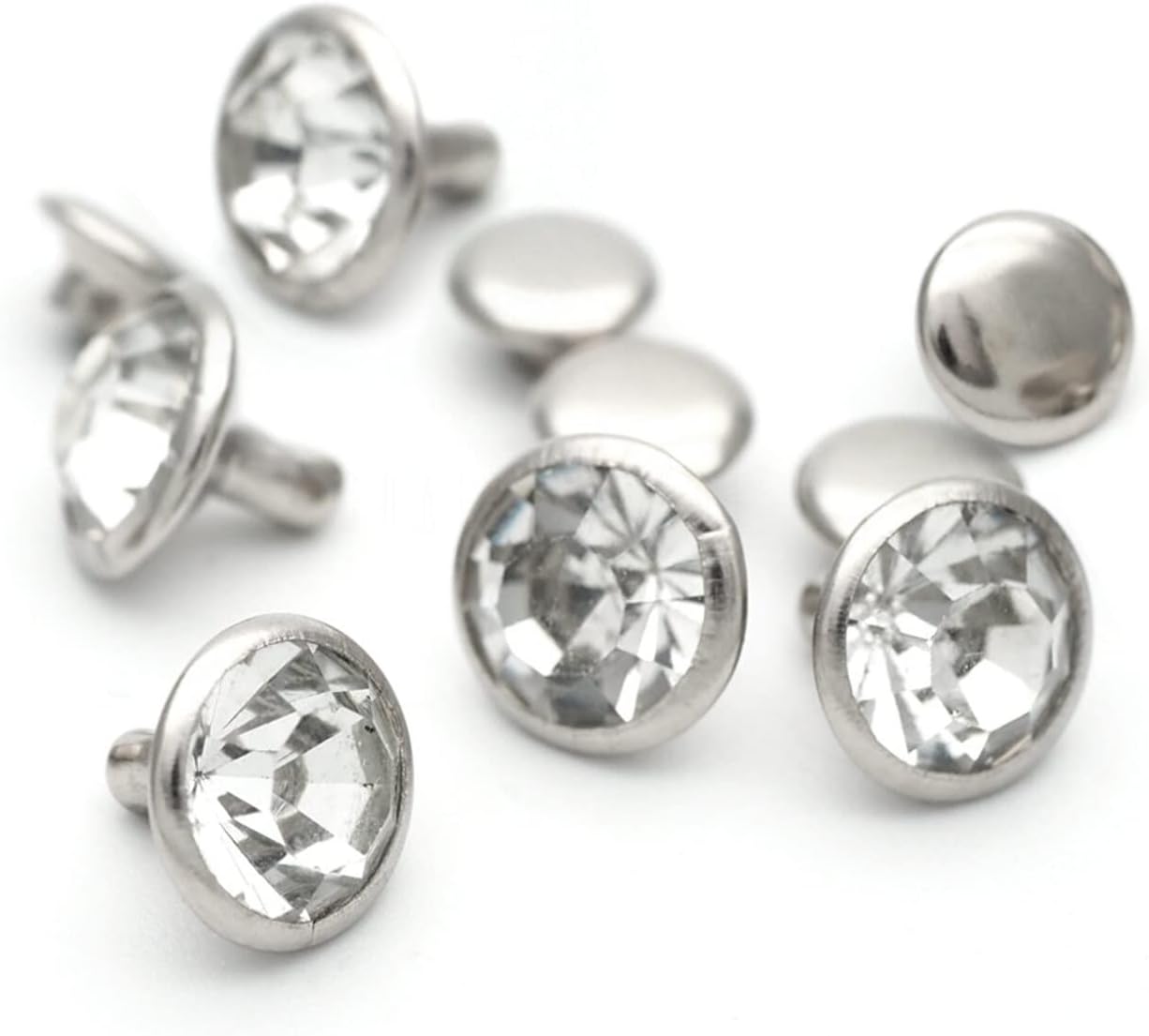 CRAFTMEMORE 50 Sets White Clear Rhinestone Rivets Crystal Rivets Rapid Rhinestone Stud Fit DIY Clothing, Arts & Crafts Decoration (6 mm, Silver Setting)