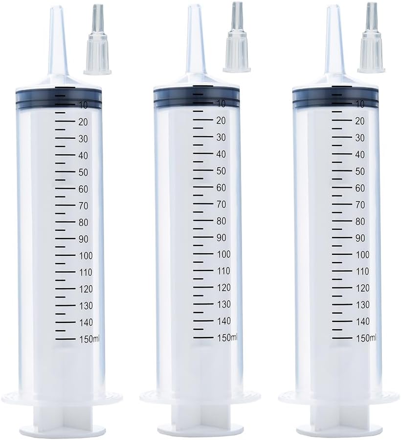 3 Pcs 150ml Large Syringes, Sterile and Individual Sealed, Easy to Use and Clean, Plastic Garden Syringe for Liquid, lip Gloss, Paint, Epoxy Resin, Oil, Watering Plants, Refilling