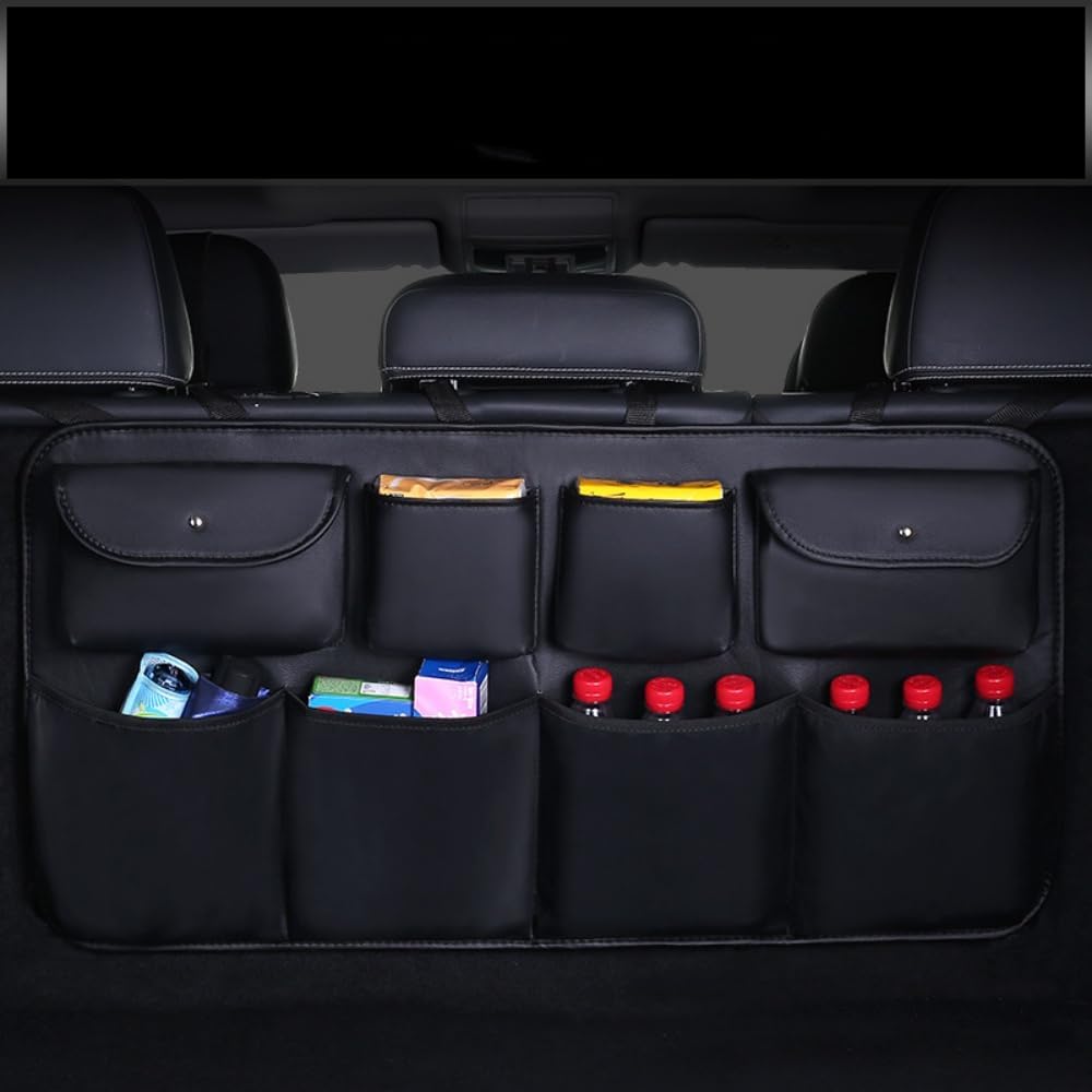 Leather Car Trunk Organizer, Large Capacity Backseat Hanging Organizer with Storage Bag - Trunk Organizer for SUV,Truck,Van