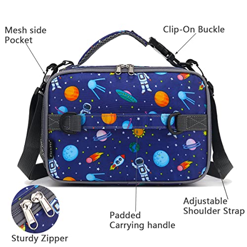 Flowfly Kids Lunch Bag, Durable Insulated School Lunch Box With Shoulder Strap And Bottle Holder, Water-Resistant Thermal Small Lunch Cooler Tote For Teen Boys & Girls,Astronaut #TOP4