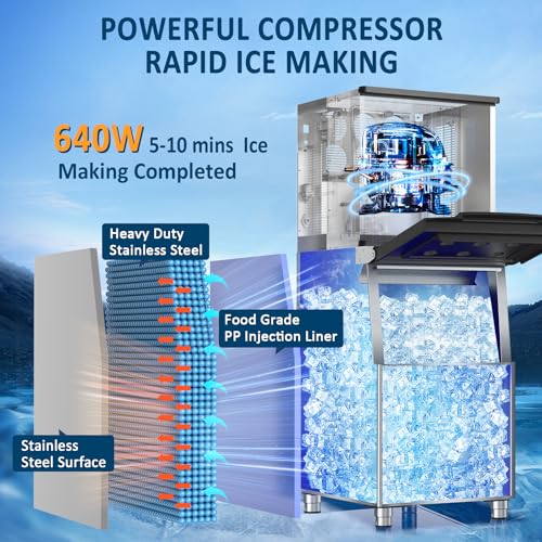 Image of Commercial Ice Maker Machine 500LBS /24H 360LBS Ice Bin LCD Touch Screen Self Cleaning Function Freestanding Ice Maker 156 Counts Ice Ready in 5-10 min Clear Ice Cube for Cafe, Bar, Home