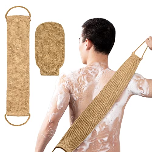 Cozlly Złuszczacz do pleców, 100% naturalne rękawice złuszczające konopie i pasek, rękawice do czyszczenia ciała dla mężczyzn i kobiet, rękawice do usuwania martwego naskórka, szorowanie do czyszczenia ciała