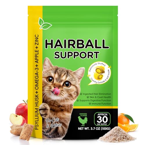 Hairball Control Cat Treats - Hairball Treatment for Cats,Cat Hairball Remedy & Relief for Cats-Cat Hairball Control with Psyllium Seed Husk and Vitamins,Promotes Skin & Coat,Digestive,Urinary Health