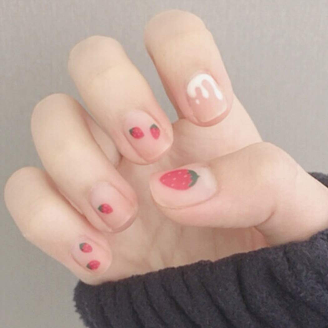 Amazon Com Canb False Nails Short Matte Fake Nails Art Accessories Cute Press On Nails Sweet Full Cover Nail Tips Colorful Acrylic French Nails For Party And Diy Salons Pink Beauty