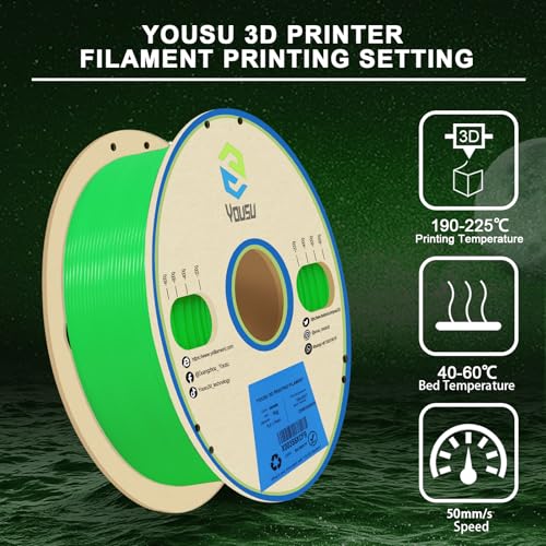 Image of YOUSU Glow in The Dark Light Green PLA Filament 1.75mm, Luminous PLA 3D Printer Filament, Dimensional Accuracy + /- 0.03mm, 1kg(2.2lbs) Spool, Fit for Most 3D Printer