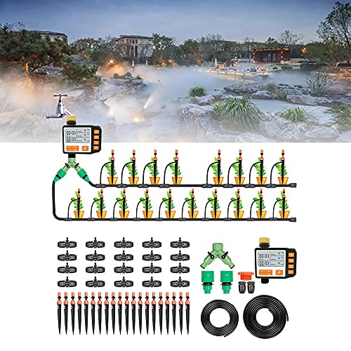 JUNCCC Sistema de enfriamiento por nebulización automático, Sistema de riego por enfriamiento por nebulización, Juego de riego automático, Kit de riego de Plantas de 20/40m,para jardín, Invernadero Cover