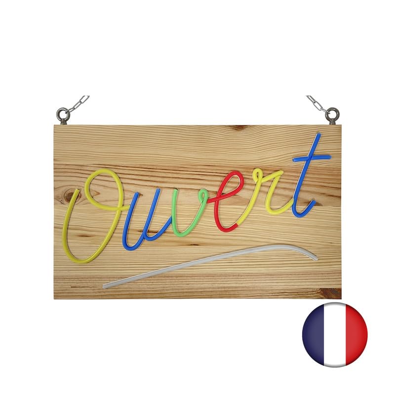 Enseigne lumineuse LED intérieur "Ouvert" en bois - Fabrication française