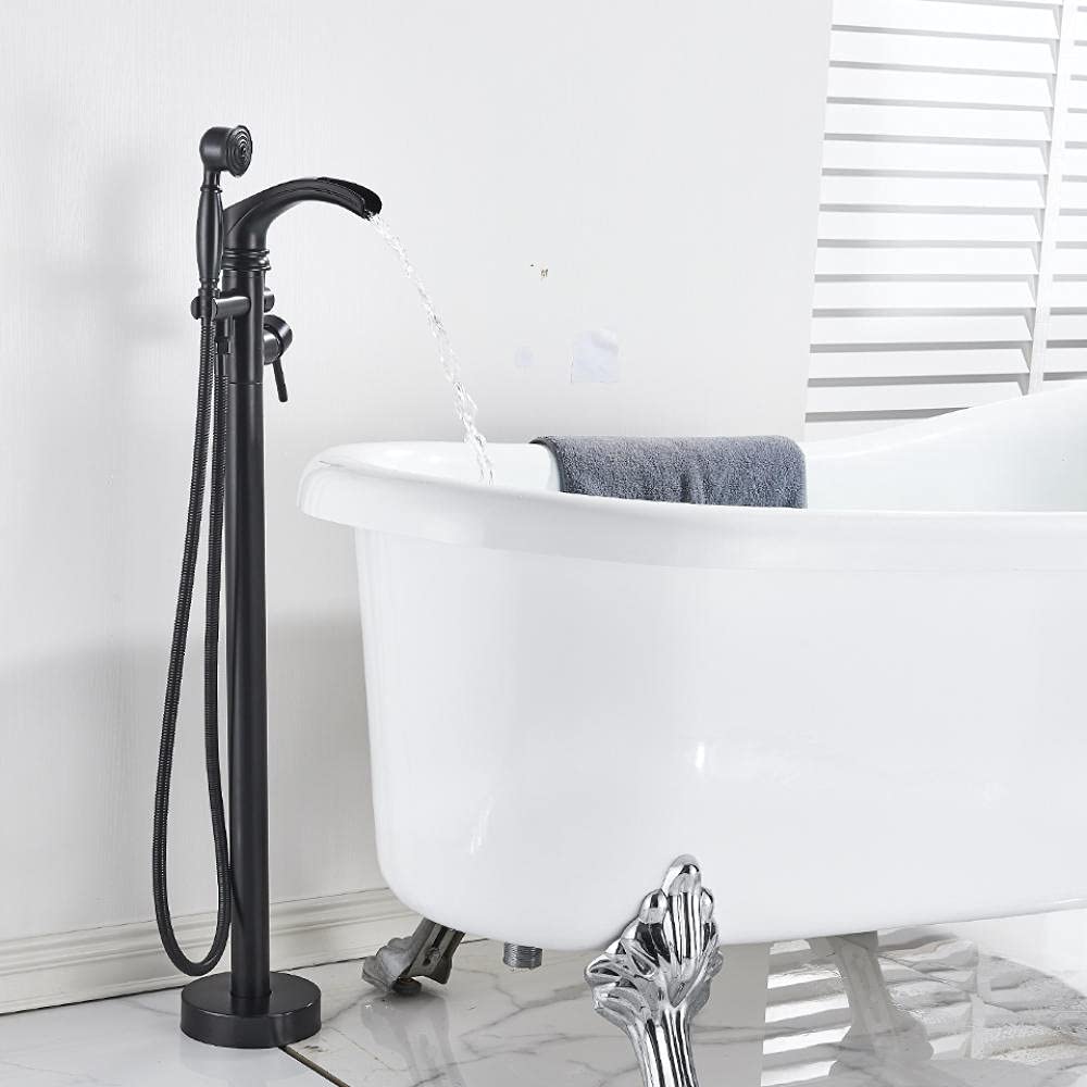Yniyujkl Matte Black Waterfall Bathtub Faucet Set Floor Standing Bath Mixer Tap Dual Handle Shower Bathtub Tap For Bathroom Faucets-Brushed Nickel,