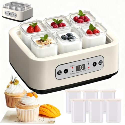 Máquina para Yogur 1,5 L con 6 Frascos De Vidrio Máquina De Fermentación De Yogur con Control De Temperatura Y Tiempo Ajustable Pantalla Táctil Inteligente Yogurtera Casera para Yogures DIY/Vino