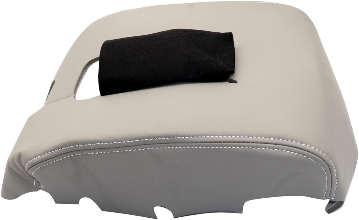 Priprilod Light Gray Leather Center Console Leather Lid Armrest Cover Compatible with Chevy Silverado GMC Sierra 2014 2015 2016 2017 2018 (only Leather Part)