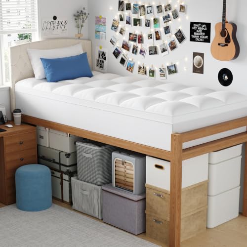 Image of ELEMUSE Twin XL Mattress Topper for Dorm Bed, College Dorm Room Essentials for Girls&Guys, Soft Comfortable Bed Upgrade for Back to School, Apartment&Rental Use