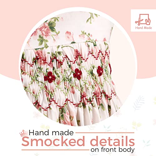 Toddler Girl Dress Smocked Baby Girl Clothes Toddler Floral Summer Dress Sleeveless Vintage Lace Collar Dress For Girls 4T #TOP3