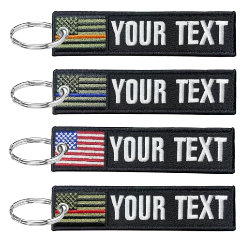 Graceful life Custom Keychain Embroidery with your any text, American Flag Car key chain Personalized Name/Number key tag, key rings with tags for Gift Private Reg Fob, Gift for Him Her