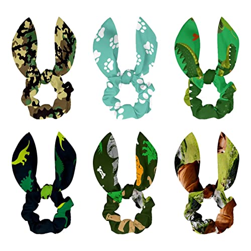 Chouchous à cheveux en velours vert avec oreilles de lapin : lot de 6 chouchous nœud papillon