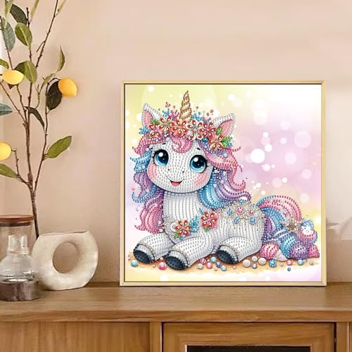 Image of AiYuanzsh Unicorn Diamond Painting Kits for Adults, 12x12 Inch | 5D Special Shape, Crystal Rhinestone, Fantasy Cartoon Animal Design, For Beginners, Home Wall Decor Gift