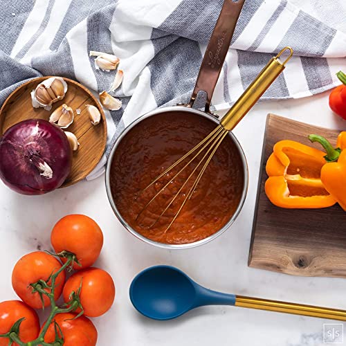 Gold And Navy Blue Kitchen Utensils Set -17Pc Set Includes Gold Utensil Holder, Blue & Gold Measuring Cups And Spoons, Gold Kitchen Utensils - Navy Blue Kitchen Accessories, Unique Cooking Gifts #TOP5