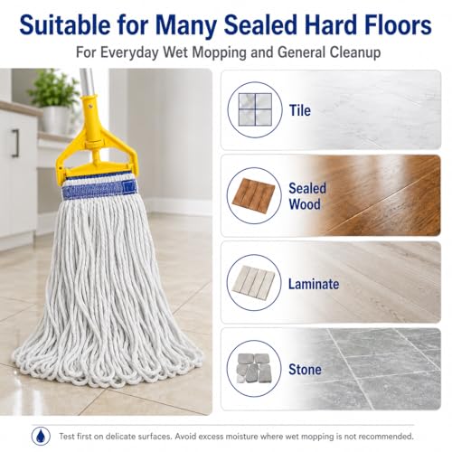 Image of 24 oz Loop-End Cotton String Mop Head, Heavy Duty String Mop Refills, 6 Inch Headband, Mop Head Replacement for Home, Industrial and Commercial Use (white-6pc)