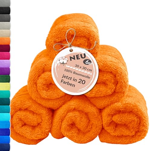 Lashuma Gant de Toilettes, London Petites Serviette 30x30, Lot de 6 Serviette clémentines Orange