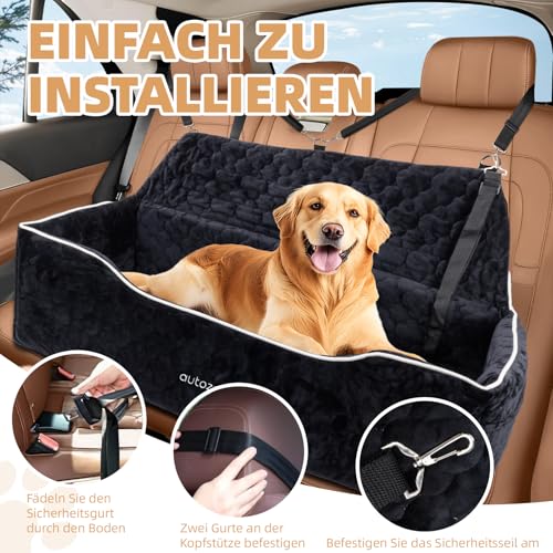 autozen Hunde Autositz für mittlerer große Hunde, Abnehmbarer Hundesitz Auto bis zu 54kg mit 2 Sicherheitsleinen, Waschbarer Hundebett Auto für den Rücksitz, Schwarz
