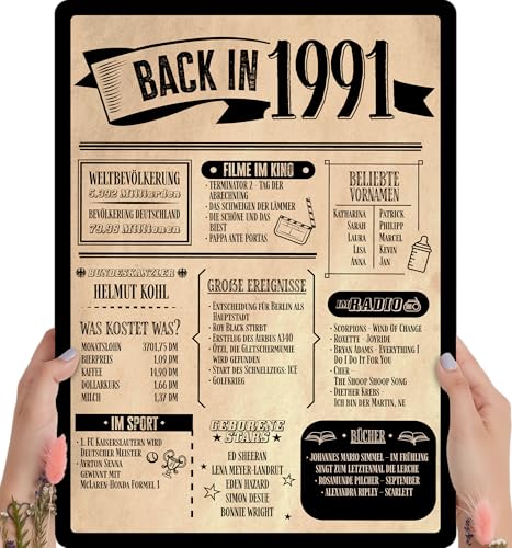 35 Geburtstag, Alte Zeitung Holzbild - Back in 1991 Vintage - personalisierbar zum Hinstellen/Aufhängen opt. beleuchtet, 35ter Geburtstag, 35 Geburtstag Frau & Mann, Jahr 1991 - persönliches Geschenk