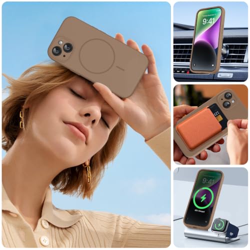 Image of Miracase Magnetic for iPhone 14 Case, [Soft Anti-Scratch Microfiber Lining], Compatible with MagSafe, Liquid Silicone Case Shockproof Drop Protection Phone Case for 14, Chocolate