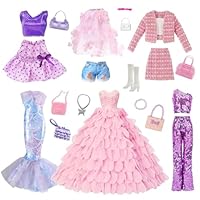 Rosa Puppenkleidung für 11,5 Zoll Puppen Kompatibel mit Barbie, Prinzessinnenkleid Grob Gestricktes Set Bühnenkleid Halsblütenblatt Set Meerjungfrauenkleid Ballett Set 10 Accessoires für Mädchen