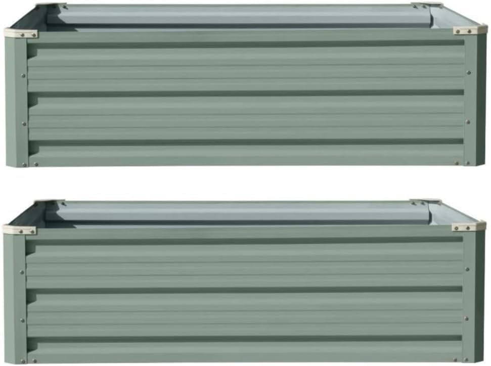 Garden Metal Raised Vegetable Planter Sage Green Outdoor Flower Trough Herb Grow Bed Box 3 Sizes Small 60x60cm Medium 80x60cm Large 120x90cm Twin Pack (Small 60x60cm x2)