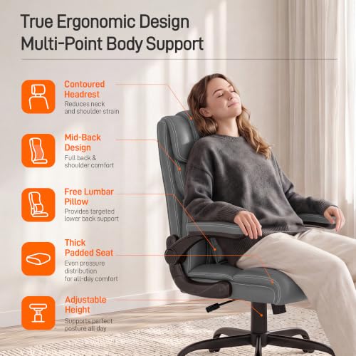 Image of Office Chair, Executive Mid-Back Computer Desk Chair with Flip-up Armrests