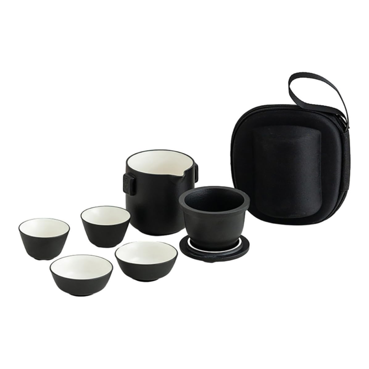 Juego de Té de Cerámica Negro para Viaje, 1 Set con Bolsa