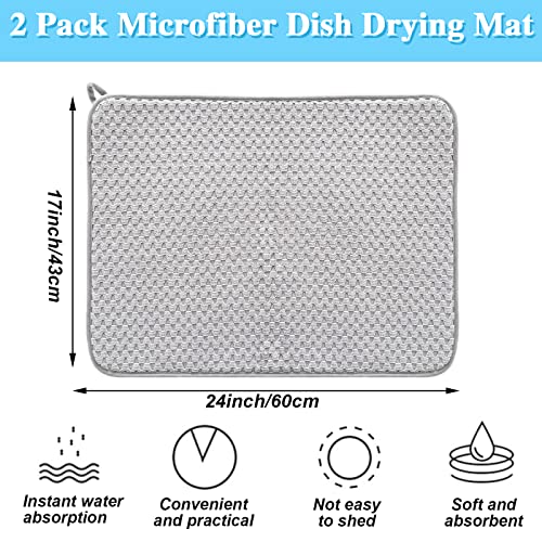 2 Pack Microfiber Dish Drying Mat,24*17 inch Absorbent Dish Drainer Kitchen Counter,Large Size Dish Drying Pad for Countertops,Sinks,Draining Racks(Gray) by Meirrnyyu - Image 2