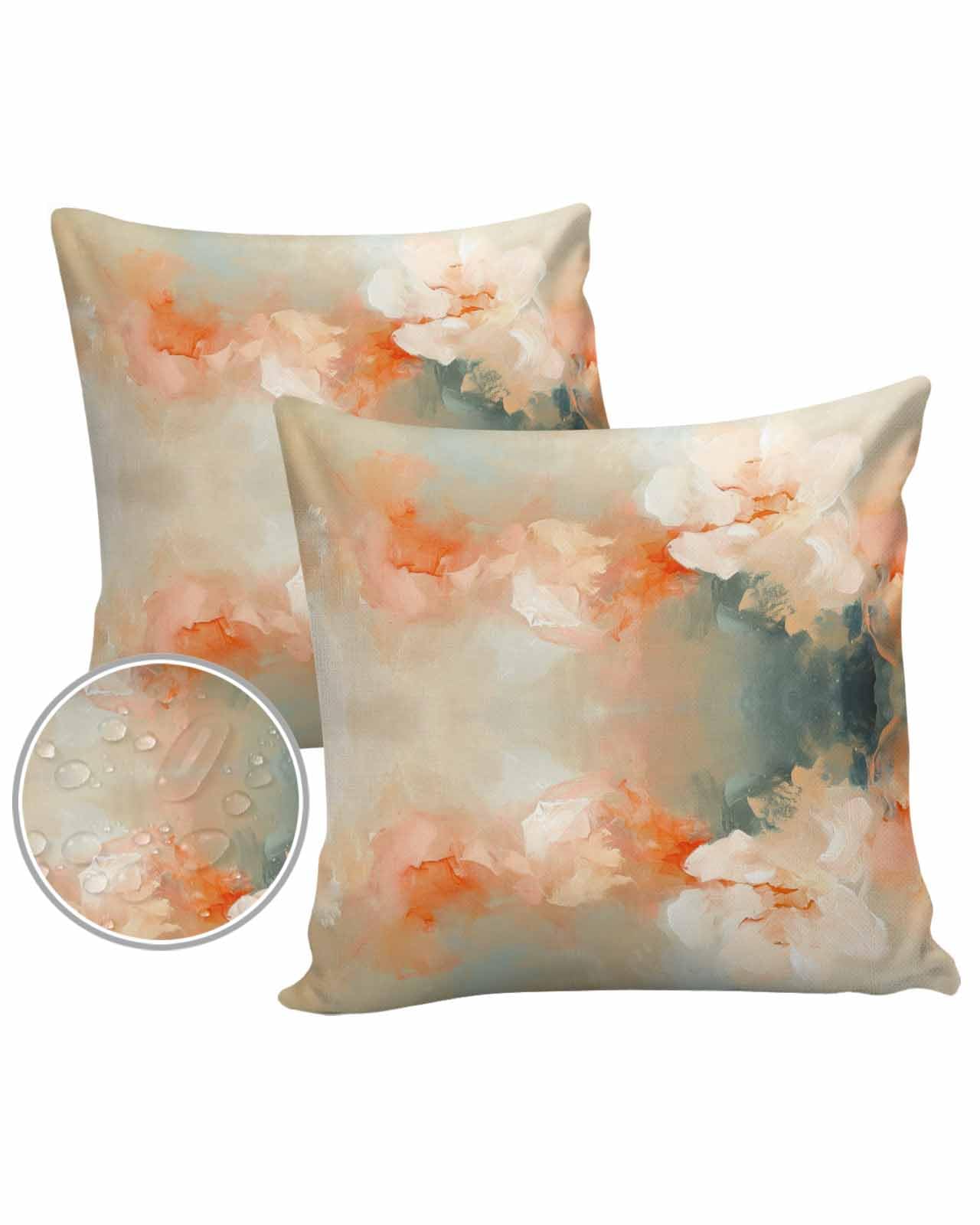 Orange Outdoor Pillow Cover 26x26 Inch Cushion Sham Case,Waterproof Decorative Square Throw Pillowcase for Outside Garden Patio Porch Couch Chair Tent Gradient Abstract Floral Minimalist Painting Art