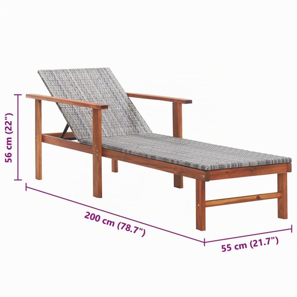 vidaXL Tumbona de Madera Maciza de Acacia y ratán sintético Gris