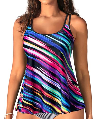 Image of Womens Flowy Tankini Tops Only - Modest Bathing Suit Loose Fit Swimsuit Swim Tops No Bottom 2025 (Available in Plus)