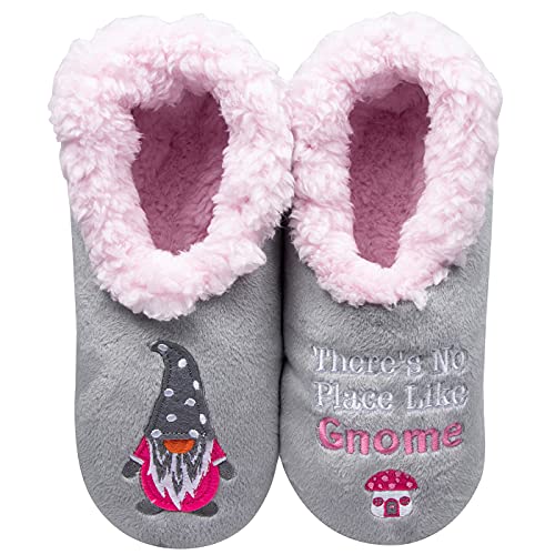 Snoozies! Pairables No Place like Gnome Super Soft Sherpa Fleece Womens Slippers Non Slip Sole - Ladies Sizes 3-7 (small)