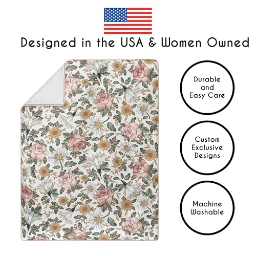 Image of Sweet Jojo Designs 4-Piece Baby Crib Bedding Set (Boho Vintage Floral) for Girls, Infants /Nursery incl. Blanket, Fitted Sheet, Skirt, Diaper Stacker (Shabby Chic, Rose, Daisy, Bohemian, Farmhouse)