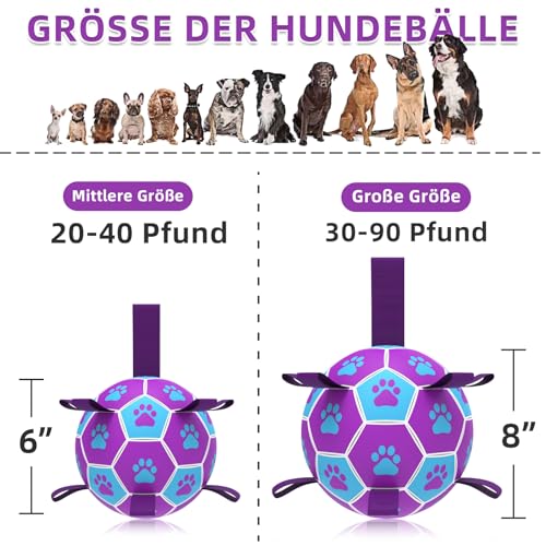 HETOO Hundeball Hundespielzeug Ball mit Griff für Hund Interaktives Schleppen von Krieg Wasser Hundebälle Spielzeug Geburtstagsgeschenk für Mittel/Große Hunde (6 Zoll Lila Blau)