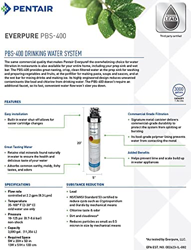 Pentair Everpure Pbs-400 Drinking Water System, Ev927085, Ideal For Use In Prep Sink And Wet Bar, Includes Filter Head, Filter Cartridge, All Hardware And Connectors #TOP5