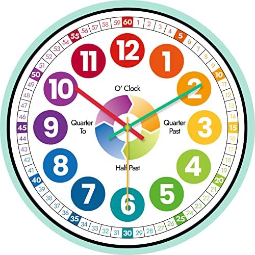 WONZOM 12 Inch Educational Time Teaching Wall Clock for Kids, Silent Non-Ticking Battery Operated Learn to Tell Time Clock, Colorful Wall Clock for Children Living Room/Bedroom/Study Room/Classroom