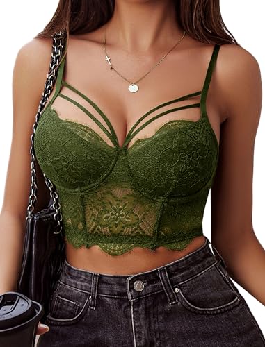 Image of Avidlove Lace Bralette for Women V Neck Camisoles Adjustable Strap Two Layer Crop Top Bustier Tops