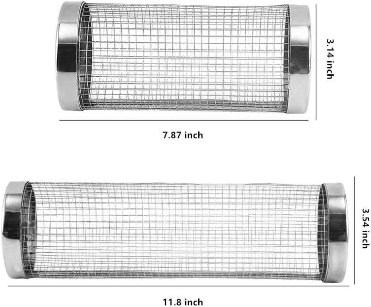 Miniatura 2 de 2 cestas enrollables para parrilla al aire libre, tubo de red de barbacoa, acero inoxidable, gran rotación de malla redonda, jaula cilíndrica,