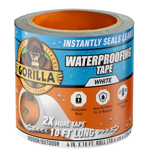 Gorilla Waterproof Patch & Seal Tape, White Tape, 4' x...
